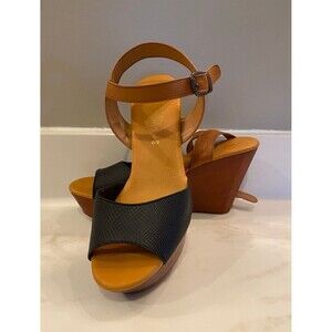 Rue 21 etc! Strappy Wedge 4 inch heel Black Sandals Size L 8/9 Stylish Chic Boho
